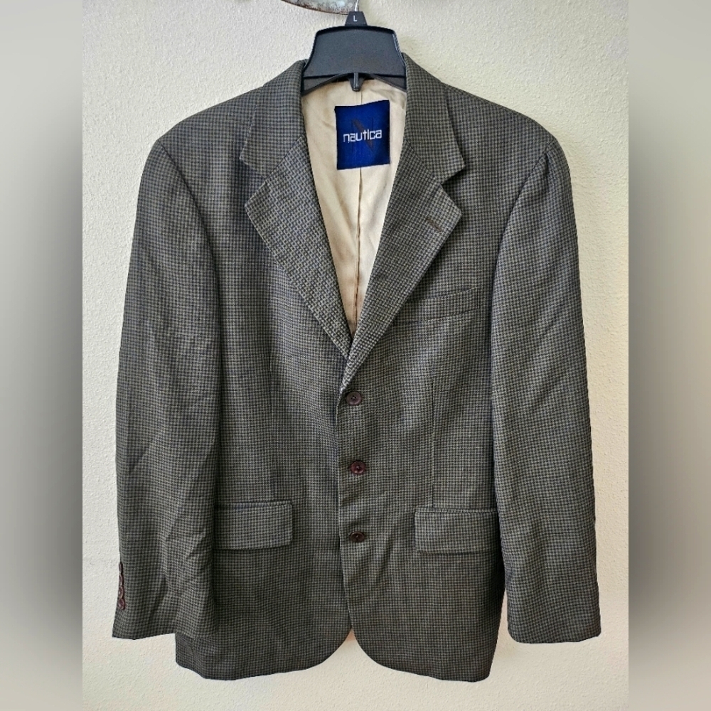 Nautica Men's Brown Elegant Formal Plaid Business occasion Blazer Jacket Size